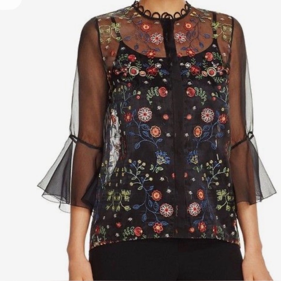 Elie Tahari Tops - Elie Tahari Reina Embroidered Sheer Blouse size xs